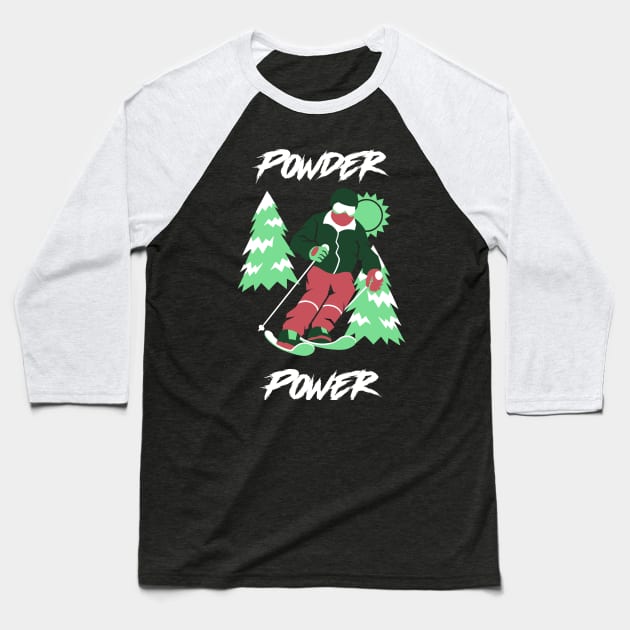 Skiing Powder Power Baseball T-Shirt by Town's End Design